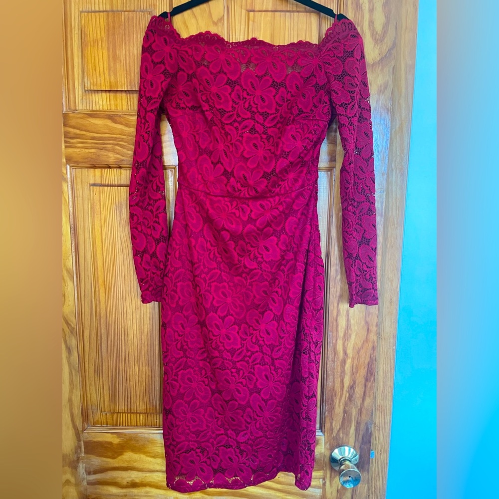 Off the Shoulder Lace Pencil Dress